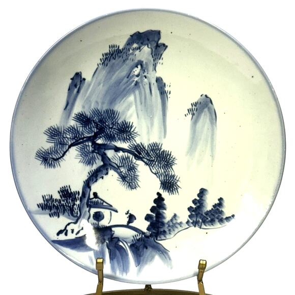Antique Japanese Meiji Period 15" Charger Blue and White Landscape Arita Ware - Picture 1 of 8